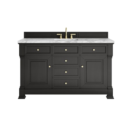 James Martin Vanities Brookfield 60 in. Single Vanity, Black Onyx w/3 CM Carrara White Marble Top 547-V60S-BKO-3CAR
