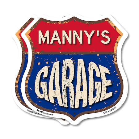 Signmission Manny's Garage, 12 inch X 12 inch, Aluminum Metal Sign, 2PK SHI-A-2PACK-12-383-MANNY