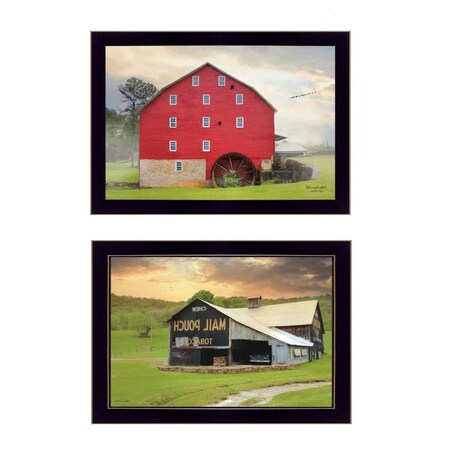 Homeroots Set Of Two Mail Pouch Red Barn and Mill  Black Framed Print Wall Art, 2PK 405884