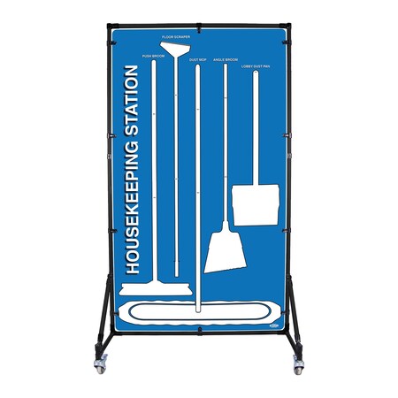 5S Supplies Housekeeping Shadow Board Broom Station V9, Blue / White, Kit HSB-V9-BLUE/WHITE-KIT