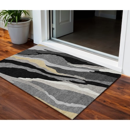 Homeroots 3' X 5' Black Gray And Tan Abstract Washable Indoor Outdoor Area Rug 600942