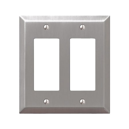 Amertac Century Wallplate, 41516 in L, 4916 in W, 2 Gang, Steel, Brushed Nickel 163RRBN