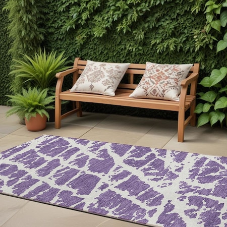 Homeroots 8' Runner Purple and White Abstract Washable Non Skid Indoor Outdoor Runner Rug 559308