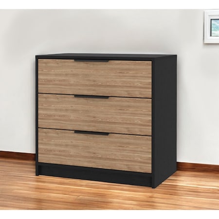Homeroots 28" Natural and Black Three Drawer Dresser 544005