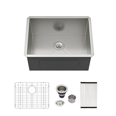 Wrightmaster 23 in. Undermount 16-Gauge Single Bowl Stainless Steel Kitchen Sink w/Rolling-Up Rack and Strainer ZOR-U231812A1