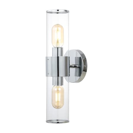 Jonathan Y Quinn 15.5" 2-Light Mid-Century Modern Iron/Acrylic LED Sconce, Chrome/Clear JYL9913B
