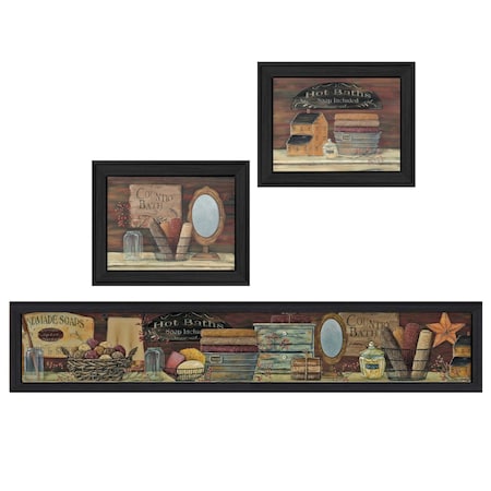 Set Of Three Country Bath I 1 Black Framed Print Bathroom Wall Art, 3PK