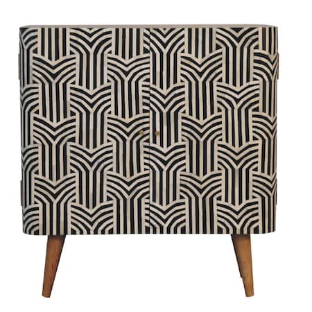 Homeroots 32in Dark Brown Black and White Solid Wood And Inlaid Bone Textured Accent Cabinet With Two Doors 654282