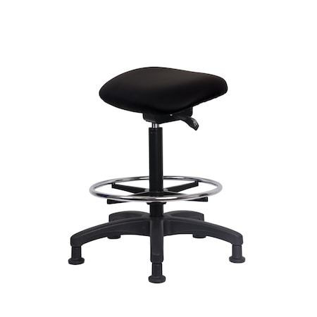 Blue Ridge Ergonomics Vinyl Sit-Stand - Standing Height with Chrome Foot Ring Stationary Glides in Black Trailblazer Vinyl VSTSS-RG-CF-RG-8540
