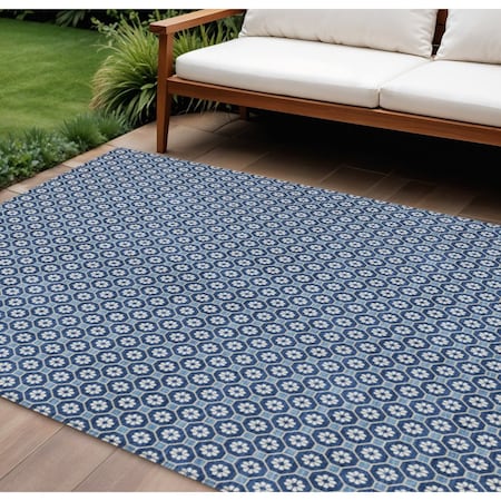 8' X 10' Blue And Sky Blue Floral Washable Indoor Outdoor Area Rug