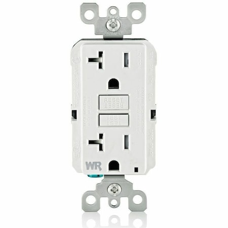Leviton GFIRcptcl, 20A, 125VAC, Wht, Polycarbonate GFWT2-W