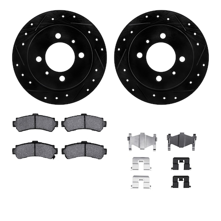 Dynamic Friction Co DFC Rotors-Drilled & Slotted-Black w/ 5000 Advanced Brake Pads Incl Hdw 8512-67042