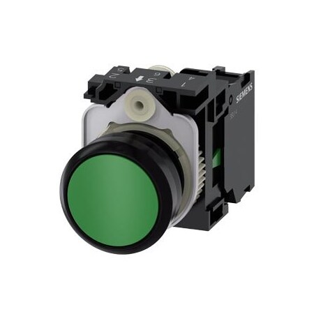 Siemens Pushbutton, 22 mm, round, plastic, green, pushbutton, flat 3SU1100-0AB40-1BA0-ZY19