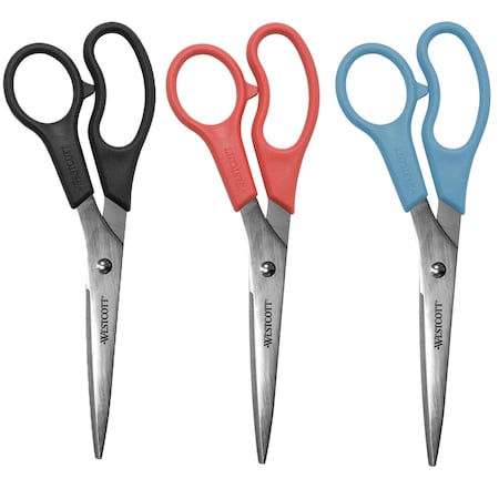 Westcott All Purpose Value Scissors, 8" Straight, Assorted Colors, 3PK 13404-032