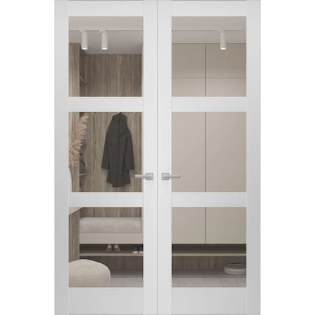 Sartodoors Hidden Double Doors, Lucia 2555 White Silk Concealed Metal Frame 84 x 96 (2* 42x96) Left-hand Outsw LUCIA2555DMF-WS-84x96-LH-O