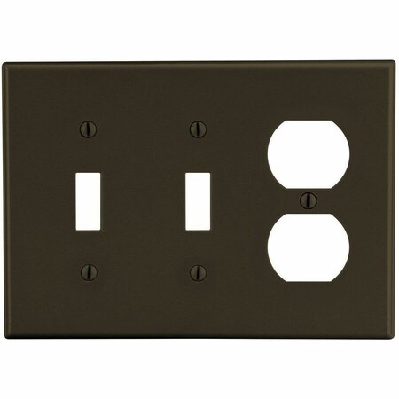 Hubbell Wiring Device-Kellems Wallplate, Mid-Size 3-Gang, 2) Toggle 1) Duplex, Brown PJ28