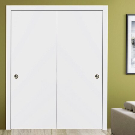 Sartodoors Sliding Closet Bypass Doors, Planum 0010 White Silk, Sturdy Top Mount Rails Moldings Trims Hardware PLANUM0010DBD-WS-36