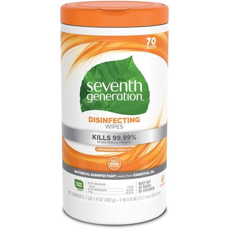 Seventh Generation Disinfecting Wipes, Lmngrss Scnt, PK6 22813CT