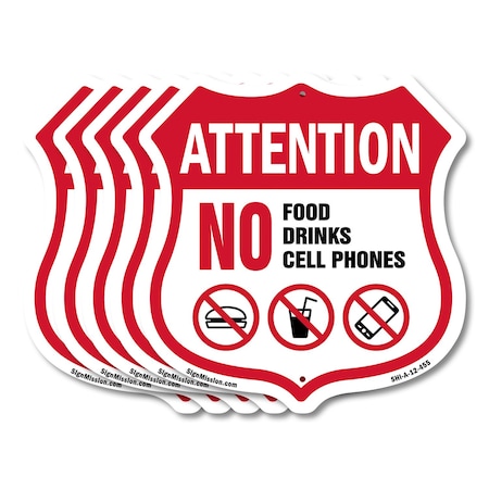 Signmission Property Shield Sign No Food No Drinks N, 12 inch X 12 inch, Aluminum Metal Sign, 5PK SHI-A-5Pack-12-455