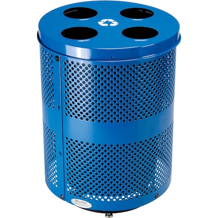 Global Industrial Deluxe Outdoor Perforated Steel Recycling Can W/Multi-Stream Lid, 36 Gal, Blue 641368RBLD