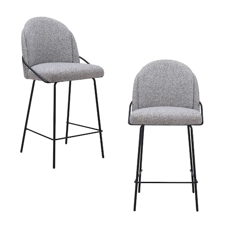 Homeroots Set of Two 26" Black and White Faux Shearling and Steel Counter Height Bar Chairs, 2PK 555708