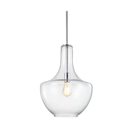 Jonathan Y Watts 13.25" 1-Light Mid-Century Modern Iron/Glass LED Pendant, Chrome/Clear JYL6401A