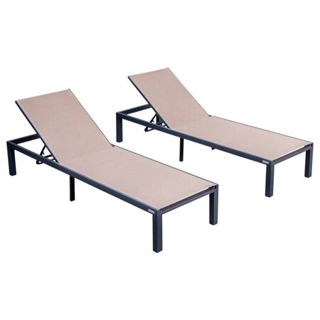 Leisuremod Marlin Patio Chaise Lounge Chair with Black Aluminum Frame, Light Brown, 2PK MLBL-77LBR2