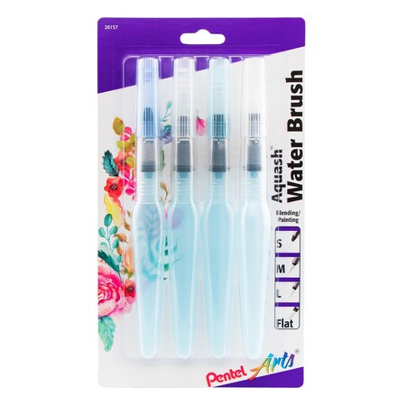 Pentel Aquash Water Brush Assorted Tips, 4-Piece Set FRHBP4M
