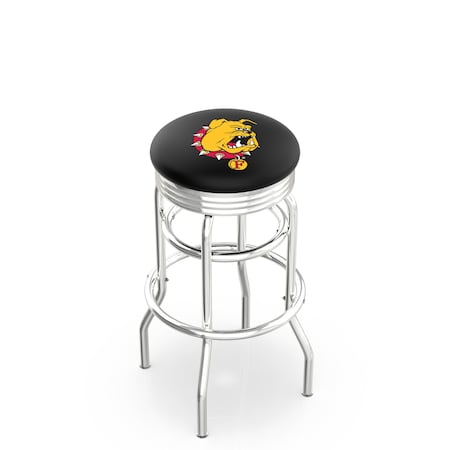 Holland Bar Stool Co 25" Chrome 2-Ring Ferris State Swivel Bar Stool, Accent Ring L7C3C25FerrSt