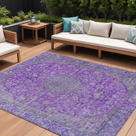 Homeroots 10' X 14' Purple And Gray Medallion Washable Indoor Outdoor Area Rug 616297