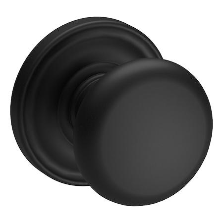Baldwin Passage Round Knob and Traditional Round Rose with 6AL Latch and Dual Strike Satin Black Finish PSROUTRR190