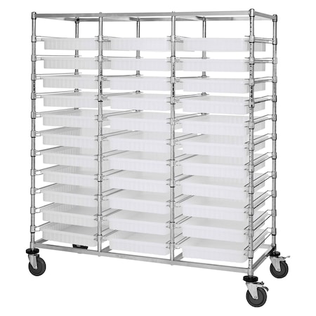 Quantum Storage Systems TRIPLE BAY BIN CART W/ DIVIDABLE GRIDS CLEAR BC216069M2TCL