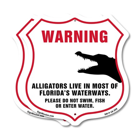 Signmission Alligator Warning Shield Sign Warning Al, 18 inch X 18 inch, Plastic Sign, 2PK SHI-P-2PACK-18-359