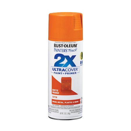 Rust-Oleum Painter's Touch 2X Ultra Cover Spray Paint, Rustic Orange, Satin, 12 oz 334089