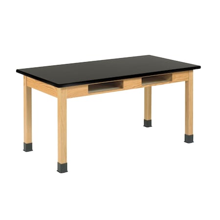 Diversified Spaces Wooden Leg Tables with Compartments, Oak, Wood Frame, 54 in W, Black C713LBBK30E