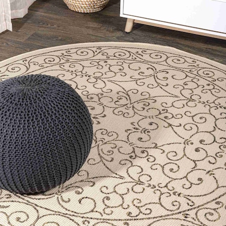 Jonathan Y Charleston Vintage Filigree Textured Weave Beige/Brown 8 ft Round Indoor/Outdoor Area Rug SMB106A-8R