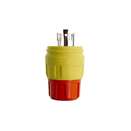 Ericson Watertight Locking Plug, L5-30P, 30 A, 125V AC, Single Phase, 2 Pole, Screw Terminals, Yellow 2510-PW6P-AM