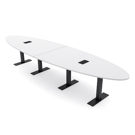 Skutchi Designs 12 Person Conference Table With Power Unit | 14' Oval Table | Harmony Series HAR-OVL-48X168-T.BK-W960-EBLK