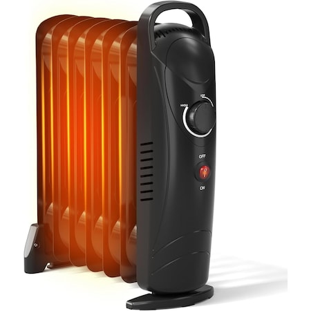 Edendirect Compact 700W Oil-Filled Radiator Heater with Adjustable Thermostat & Safety Protection Black ZR-OH-12-BLACK