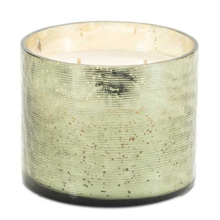 Homeroots 4" White Scented Two Wick Candle In Green Distressed Frosted Glass Holder 633863