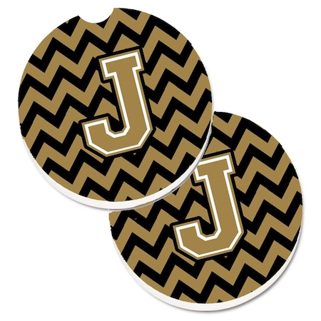 Carolines Treasures Letter J Chevron Black and Gold Set of 2 Cup Holder Car Coaster CJ1050-JCARC