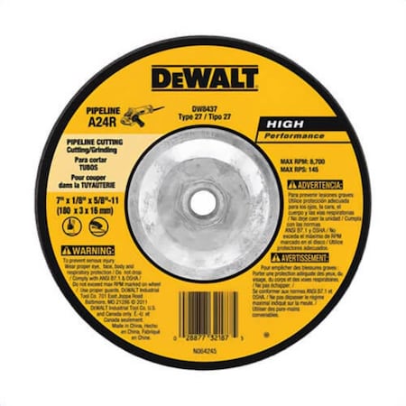 Black+Decker High Guaranteed Flat Depressed Center Grinding Wheel, 7 in dia x 1/8 in Thick, 24 grit DW8437