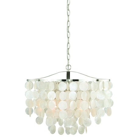 Vaxcel Elsa 3 Light Satin Nickel Coastal Capiz Shell Waterfall Pendant P0139
