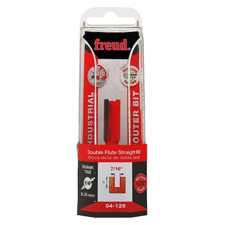 Diablo Router Bit, 7/16 in Dia Cutter, 1 in L Cutting, 2-1/2 in OAL, 1/4 in Dia Shank, 2-Cutter, Carbide 04-129