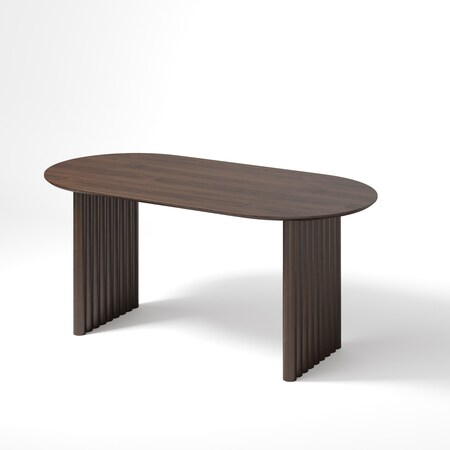 Homeroots 67" Walnut Solid Wood Double Pedestal Base Oval Dining Table 712227