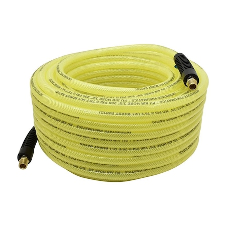 Interstate Pneumatics 3/8 in x 50 ft Rhino PolyFlex Yellow Polyurethane Air Hose WP 200 PSI (1/4 in NPT) Solid Fitting HU56-050