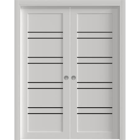 Sartodoors Sliding Double Pocket Doors 48 x 84 inches, BASIC 4901 White with Black Glass, Kit Rail Hardware ,  BASIC4901DP-WS-4884