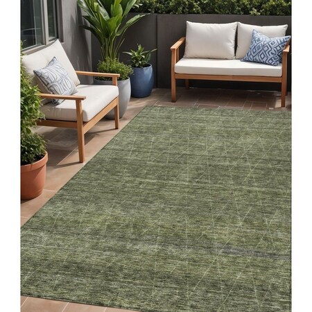 Homeroots 5' X 8' Olive Green And Ivory Geometric Washable Indoor Outdoor Area Rug 605597