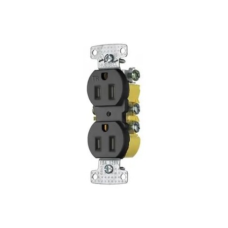 Hubbell Wiring Device-Kellems Straight Blade Receptacle, 5-15R, 15 A, 125V AC, 2 Pole, 3 Wire, Surface Mount, Grounded DR15STBKTR