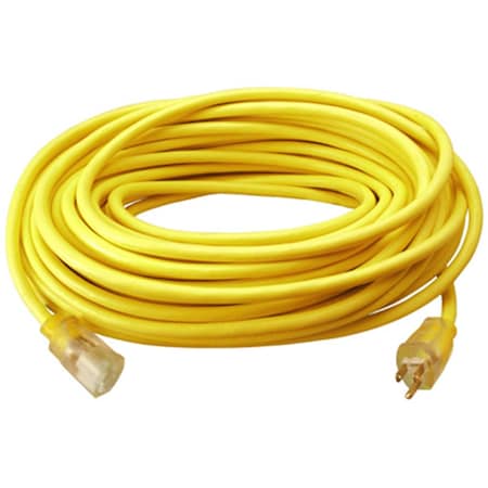 Virtual SJTW Extension Cord, 12 AWG, Indoor/Outdoor, 12/3, 1 Outlets, Yellow, Vinyl, 100 ft VI137808